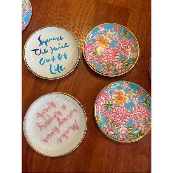 Set of 4 Lilly Pulitzer Ceramic Gold Rim Coasters 3.75" BREAKWATER BLUE LOLITA - Picture 13 of 13